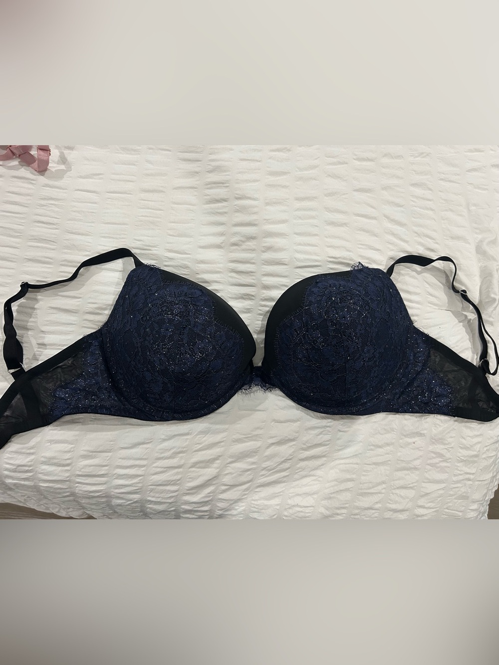 Victoria's Secret Navy Lace Push-Up Bra with Sheer Sides